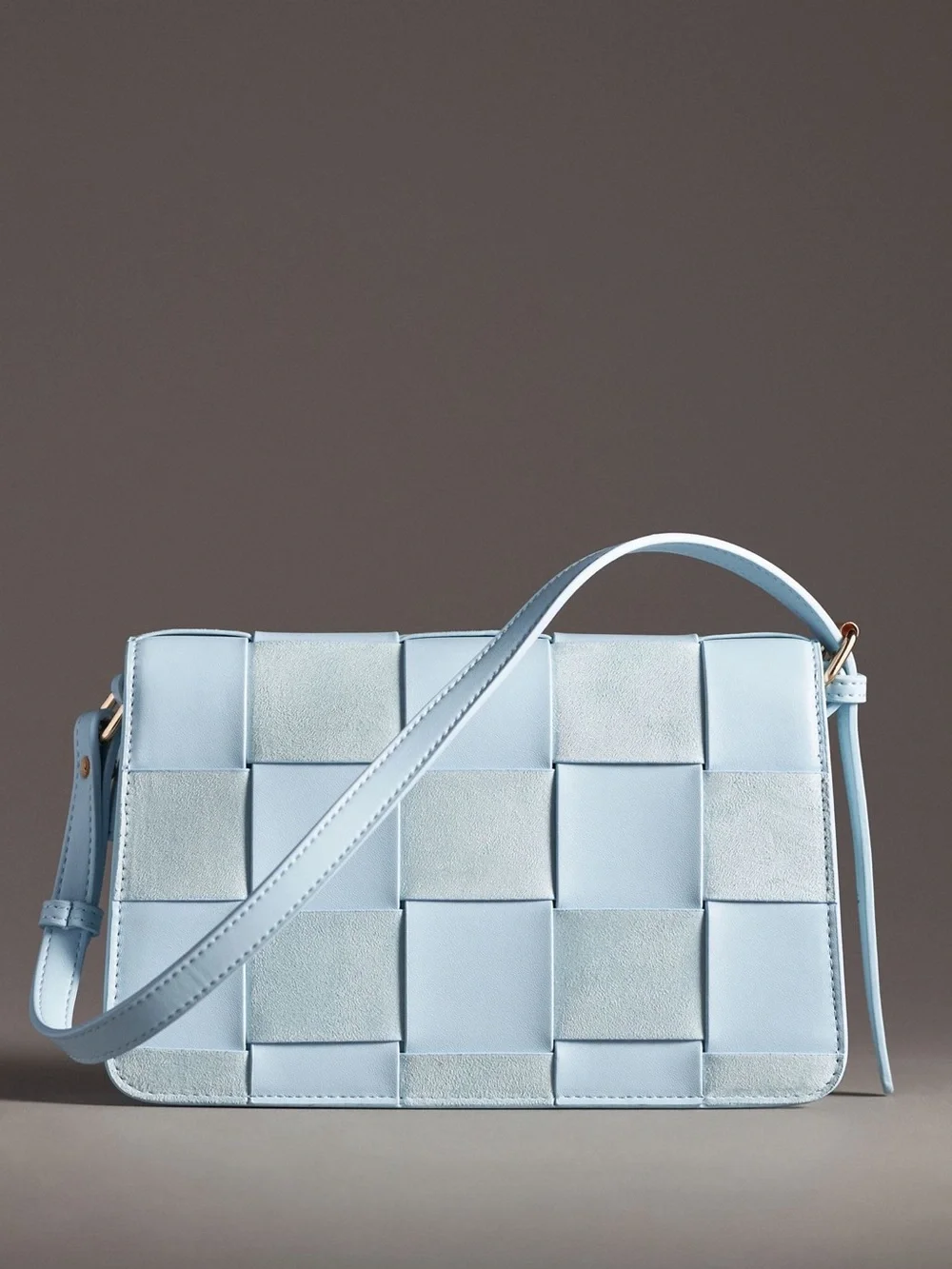 NWT Anthropologie Faux-Suede Woven Shoulder Bag In Light Blue